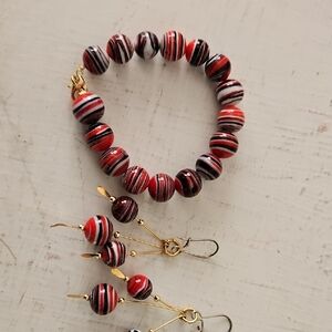 Elegant Red and Black Beaded Jewelry Set